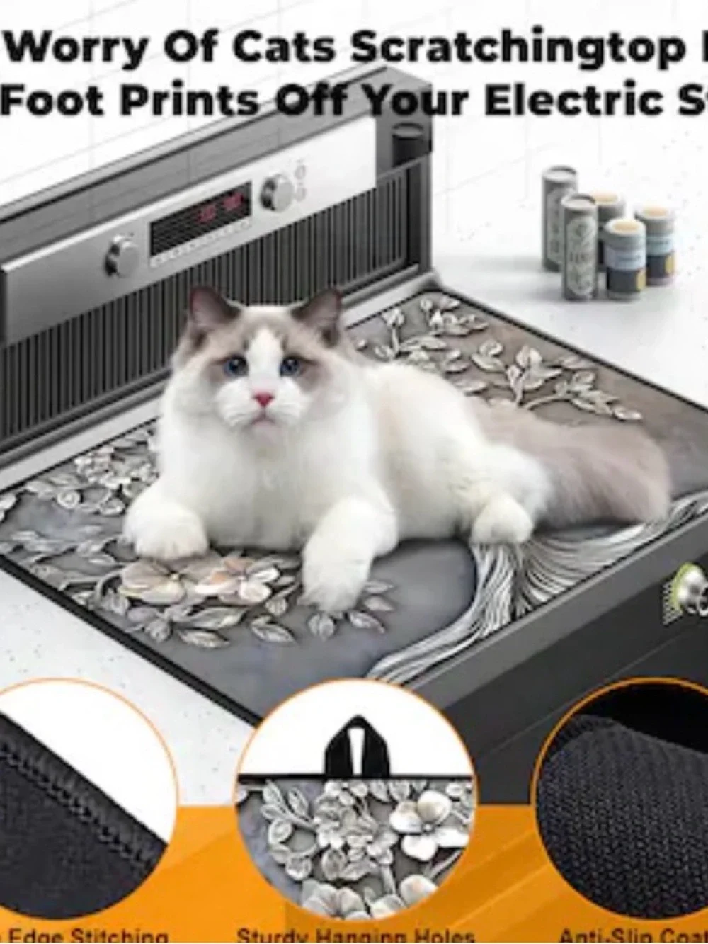 Anqtovp Heat Resistant Electric Stove Top Cover, Dual Layer Rubber Mat, Floral